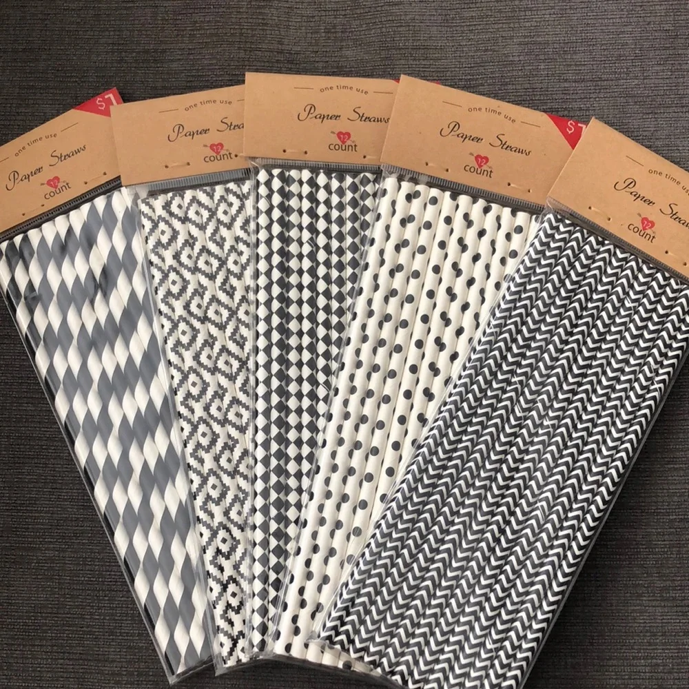 Black and white paper straws